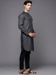 Grey Solid Cotton Straight Kurtas