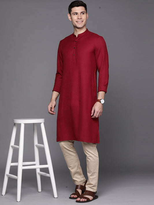 Maroon Solid Cotton Blend Straight Kurtas