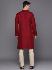 Maroon Solid Cotton Blend Straight Kurtas