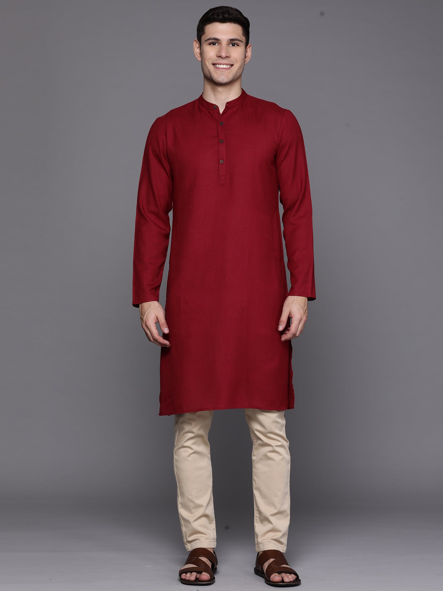 Maroon Solid Cotton Blend Straight Kurtas