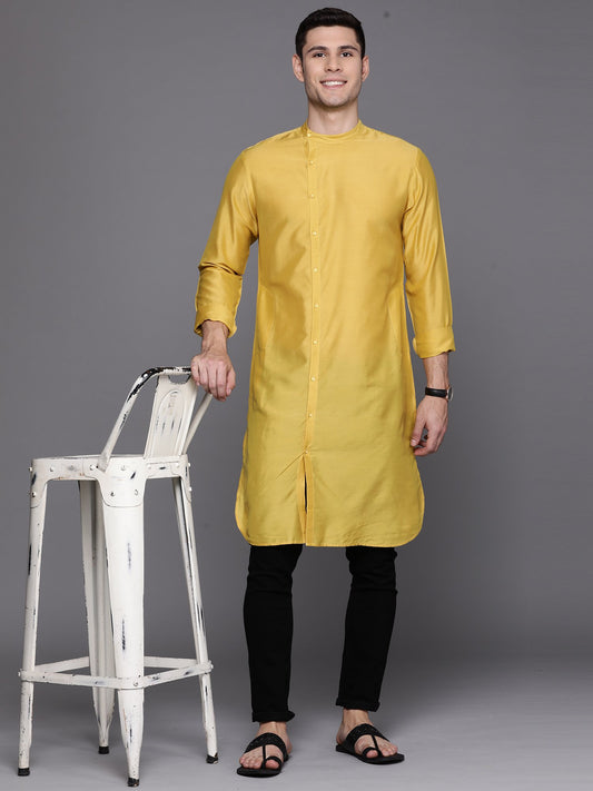 Yellow Solid Liva Straight Kurtas