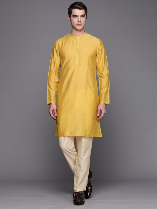 Yellow Solid Cotton Straight Kurtas