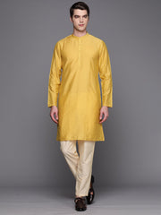 Yellow Solid Cotton Straight Kurtas