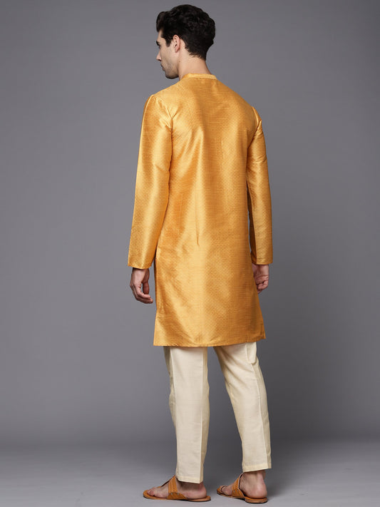 Yellow Solid Silk Blend Straight Kurtas