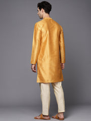 Yellow Solid Silk Blend Straight Kurtas