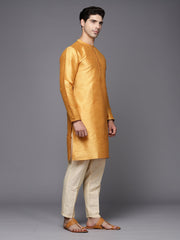 Yellow Solid Silk Blend Straight Kurtas