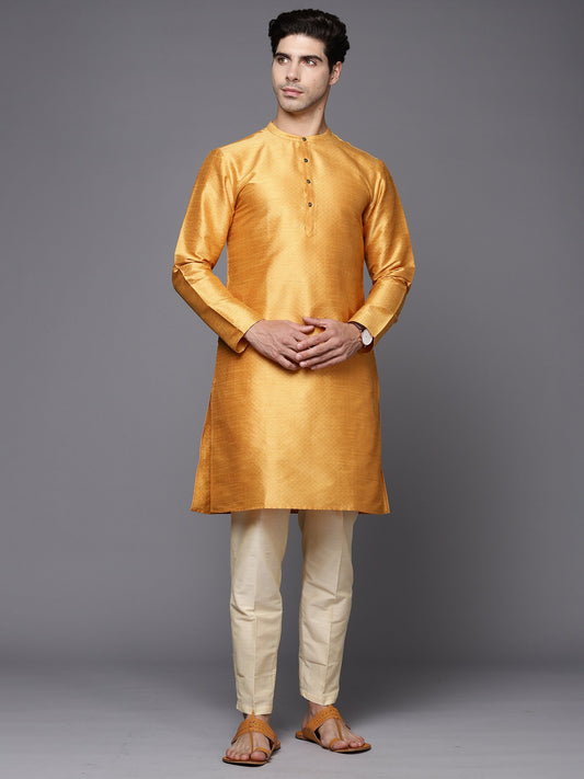 Yellow Solid Silk Blend Straight Kurtas