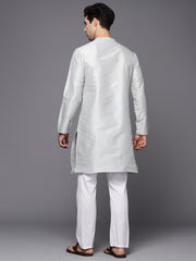 Grey Solid Silk Blend Straight Kurtas