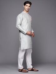 Grey Solid Silk Blend Straight Kurtas