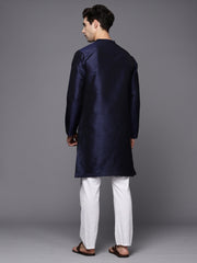 Navy Blue Solid Silk Blend Straight Kurtas