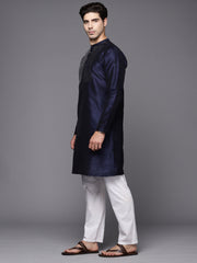 Navy Blue Solid Silk Blend Straight Kurtas