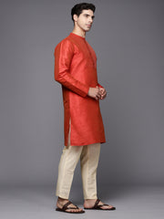 Orange Solid Silk Blend Straight Kurtas