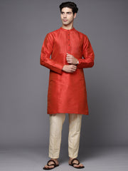 Orange Solid Silk Blend Straight Kurtas