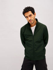 Men Olive Full Sleeve Biker Jacket