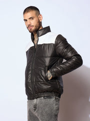 Men Black & White Puffer ColorBlock Jacket