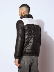 Men Black & White Puffer ColorBlock Jacket