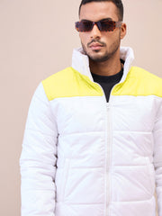 Men White & Yellow Puffer ColorBlock Jacket