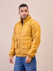 Men Khaki Fur Collar Puffer Jacket