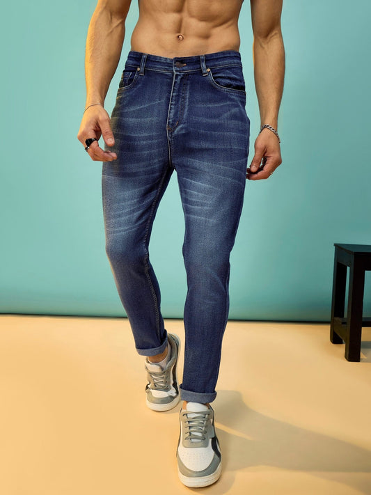 Men Navy Washed Slim Fit Jeans