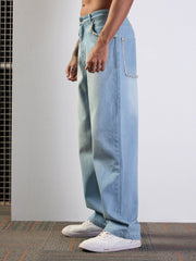 Men Light Blue Washed Baggy Jeans