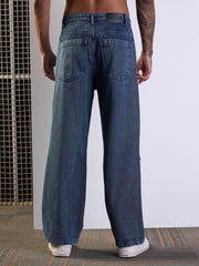 Men Blue Multi Pocket Baggy Jeans