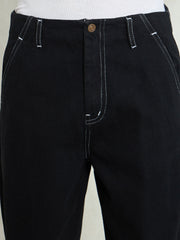 Men Black Contrast Thread Detail Wide Leg Jeans