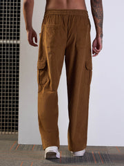 Men Brown Corduroy Side Pocket Cargo Pants