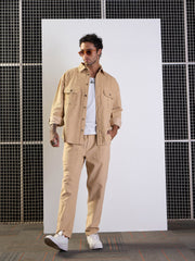 Men Beige Corduroy Elasticated Pants