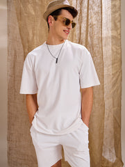 Men White Waffle Oversize T-Shirt With Shorts