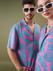 Unisex Fuchsia & Green Tropical Floral Relax Fit Shirt