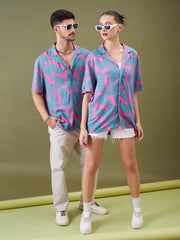 Unisex Fuchsia & Green Tropical Floral Relax Fit Shirt