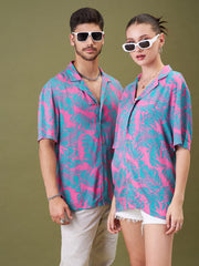 Unisex Fuchsia & Green Tropical Floral Relax Fit Shirt