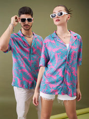 Unisex Fuchsia & Green Tropical Floral Relax Fit Shirt