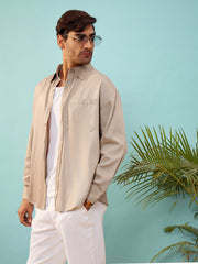 Men Beige Twill Oversize Shirt