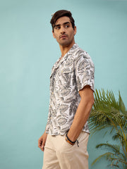 Unisex Grey Tropical Print Relax Fit Shirt