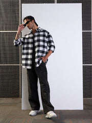 Men Black & White Check Patch Pocket Oversize Shirt