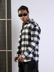 Men Black & White Check Patch Pocket Oversize Shirt