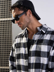 Men Black & White Check Patch Pocket Oversize Shirt