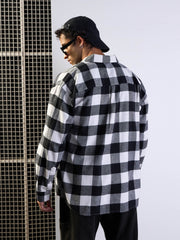 Men Black & White Check Patch Pocket Oversize Shirt