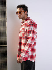 Men Red & White Check Flap Pocket Oversize Shirt