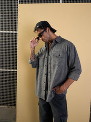 Men Grey Check Flap Pocket Oversize Shirt