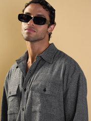 Men Grey Check Flap Pocket Oversize Shirt