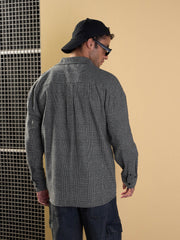 Men Grey Check Flap Pocket Oversize Shirt