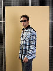 Men Blue & Navy Elbow Patch Oversize Check Shirt