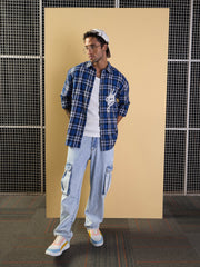 Men Blue & White Check NEW YORK Oversize Shirt