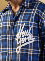 Men Blue & White Check NEW YORK Oversize Shirt