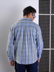 Men Blue & White Check Flap Pocket Oversize Shirt