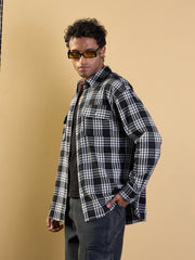 Men Black & White Check Flap Pocket Oversize Shirt