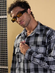 Men Black & White Check Flap Pocket Oversize Shirt