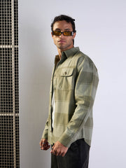 Men Olive Check Oversize Shirt